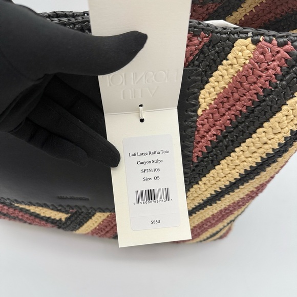 Ulla Johnson Lali Large Striped Raffia Tote Bag Black Tan - Picture 9 of 15